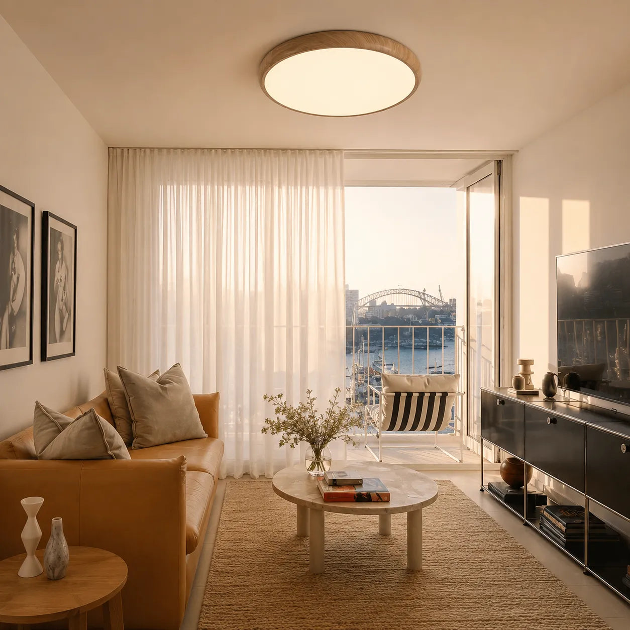 Scandinavian Wood-Look Round Integrated LED Ceiling Light