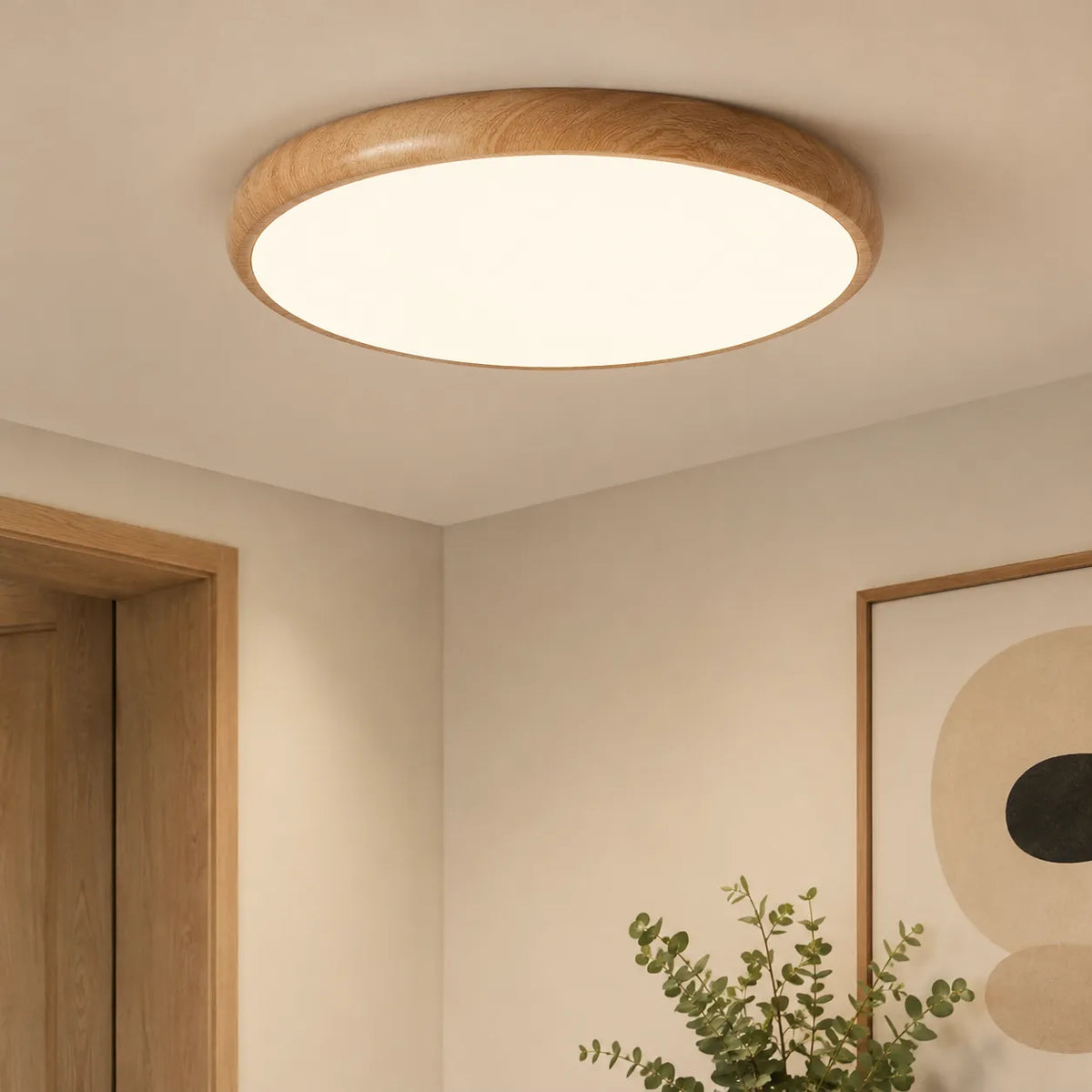 Dovie Scandinavian Wood-Grain Round LED Ceiling Light