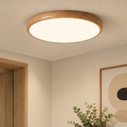 Scandinavian Wood-Look Round Integrated LED Ceiling Light