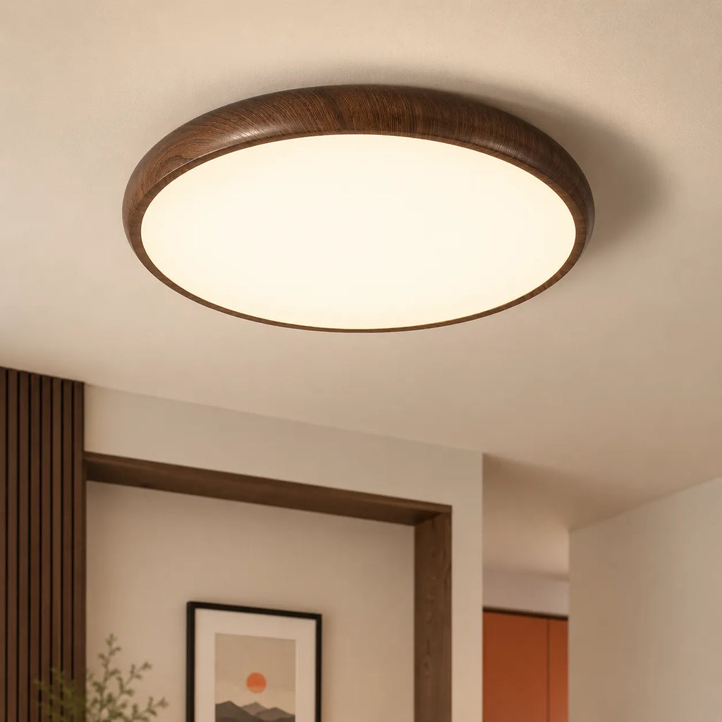 Dovie Scandinavian Wood-Grain Round LED Ceiling Light