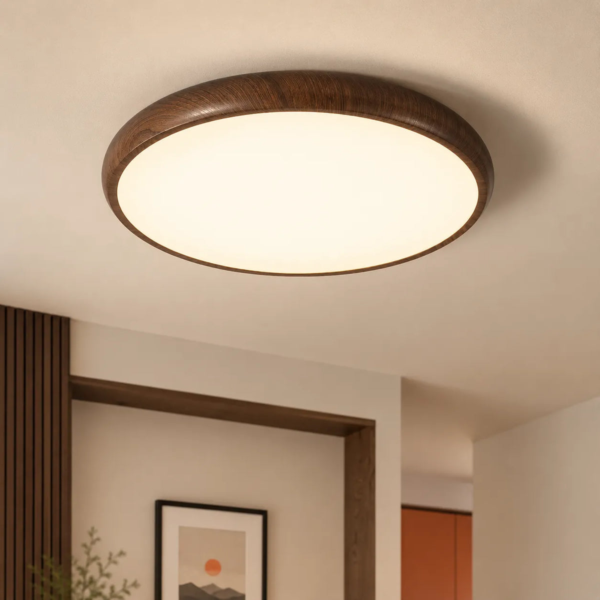 Dovie Scandinavian Wood-Grain Round LED Ceiling Light