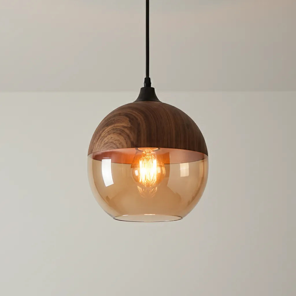 Avaina Scandinavian Wood & Tinted Glass Pendant Light