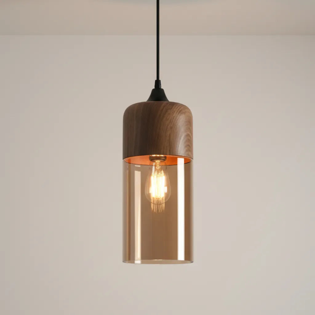 Avaina Scandinavian Wood & Tinted Glass Pendant Light