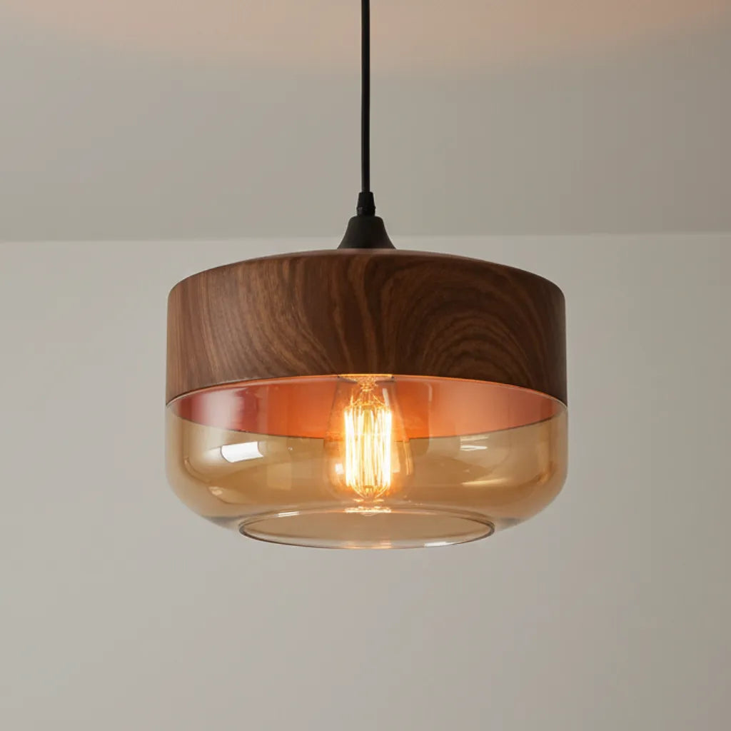 Avaina Scandinavian Wood & Tinted Glass Pendant Light