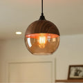 Avaina Scandinavian Wood & Tinted Glass Pendant Light
