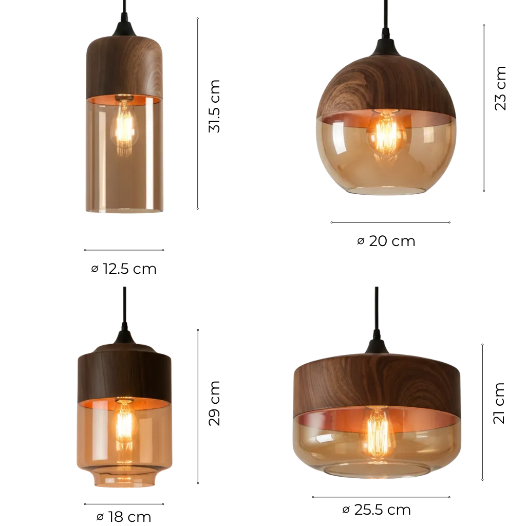 Scandinavian Wood and Tinted Glass Ceiling Lamp