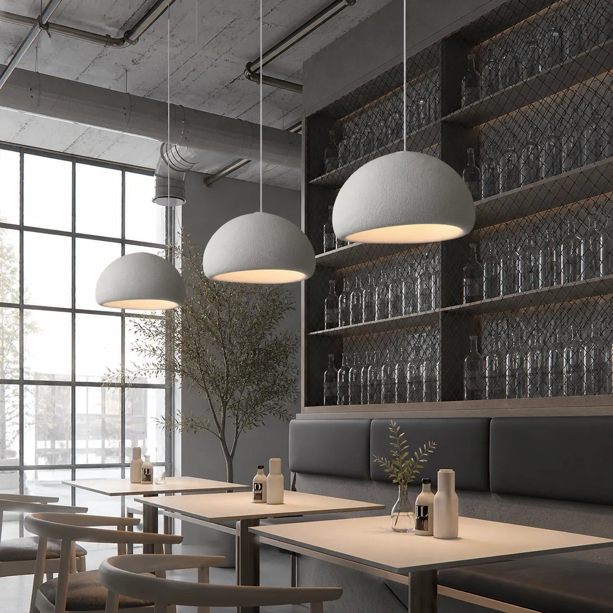Tavian Minimalist Asymmetrical Fibreglass Dome Pendant Light