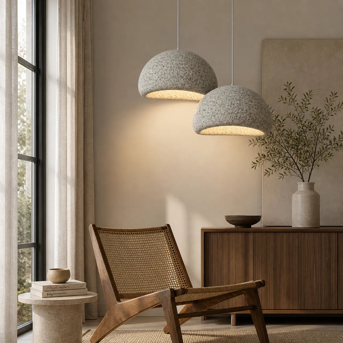 Tavian Minimalist Asymmetrical Fibreglass Dome Pendant Light