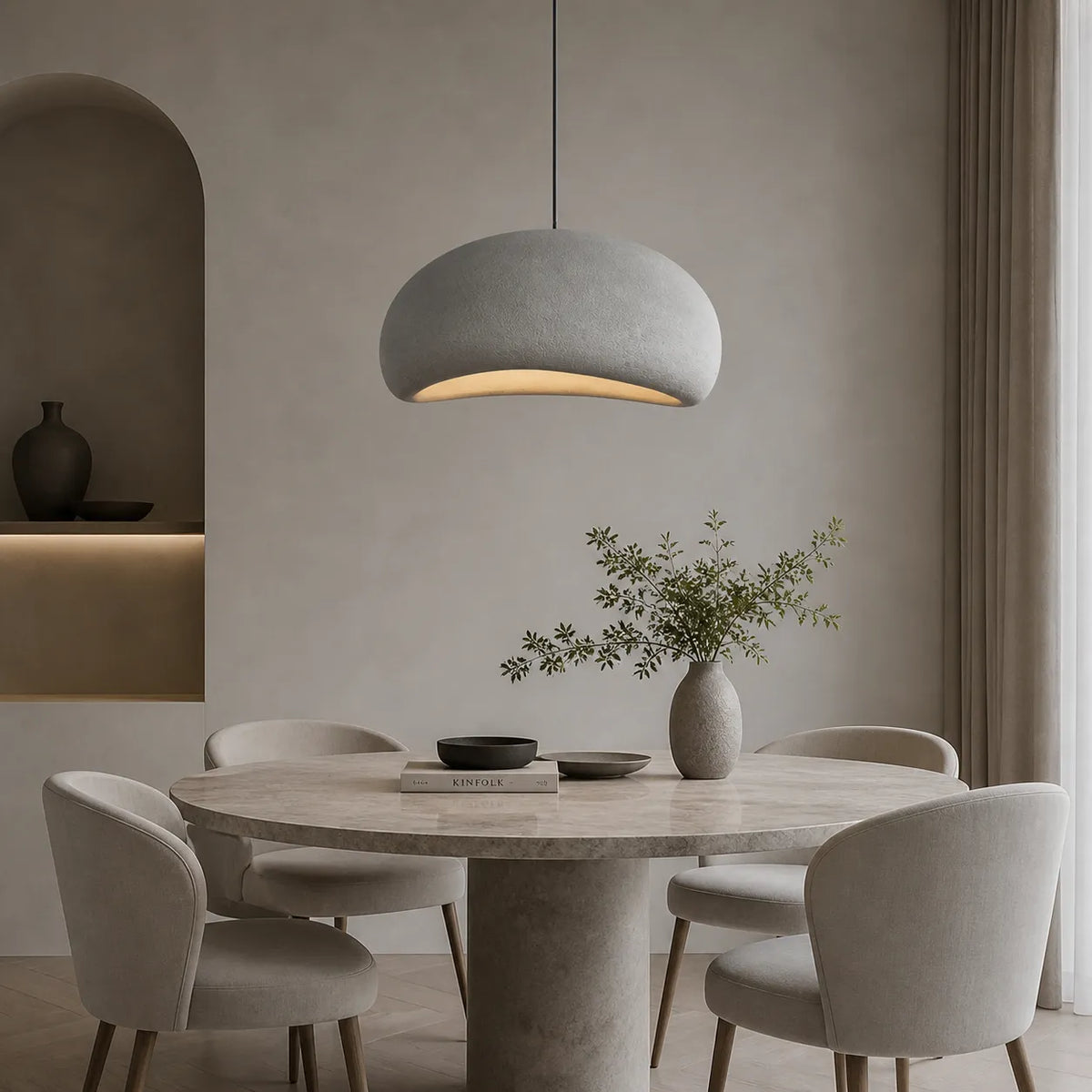 Tavian Minimalist Asymmetrical Fibreglass Dome Pendant Light