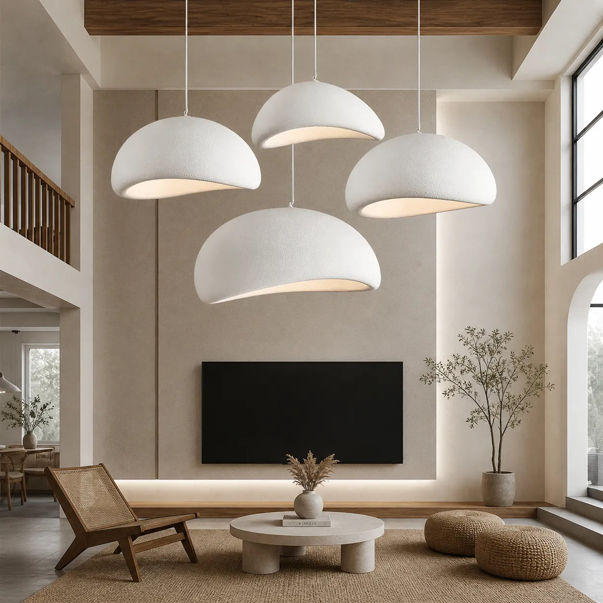 Tavian Minimalist Asymmetrical Fibreglass Dome Pendant Light