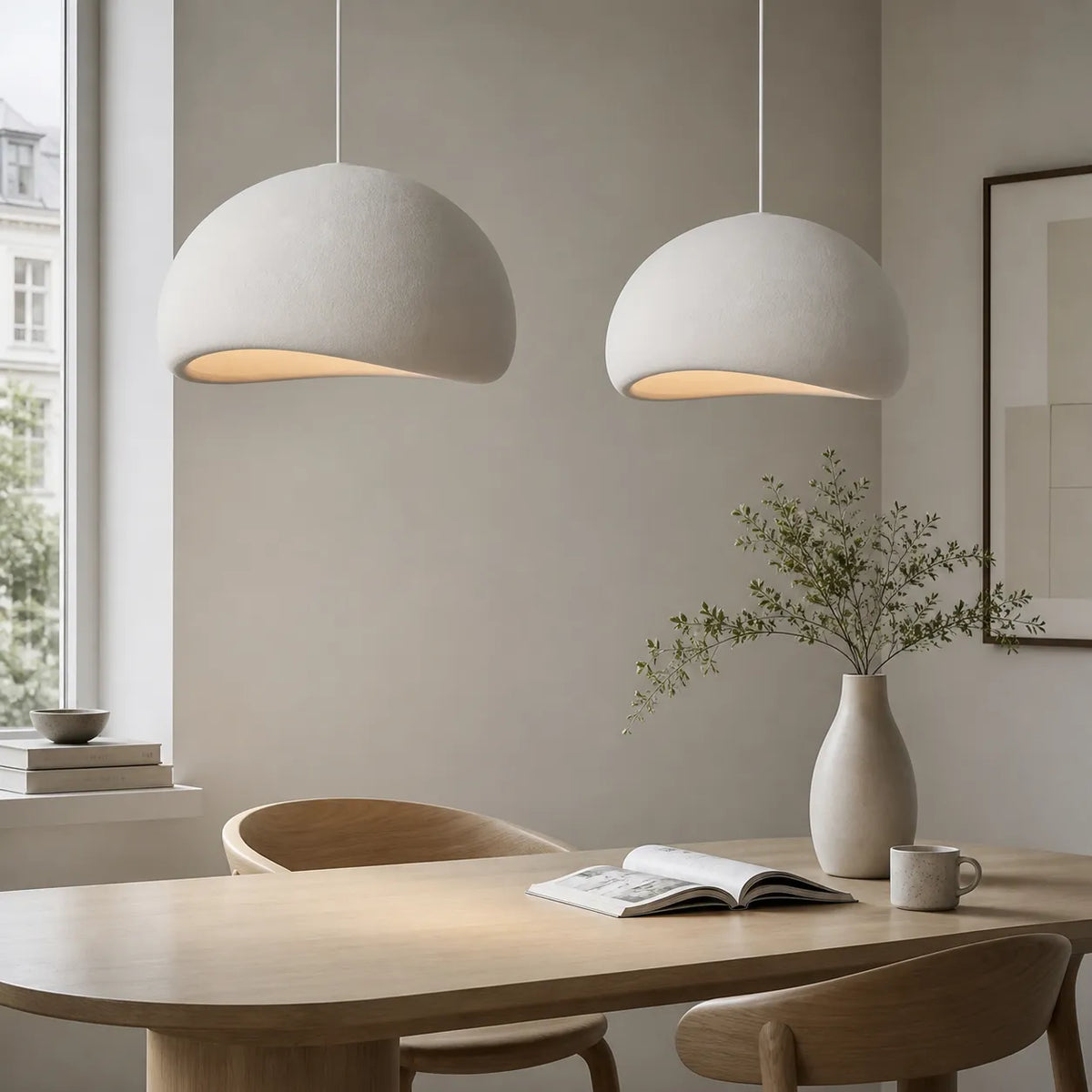 Tavian Minimalist Asymmetrical Fibreglass Dome Pendant Light
