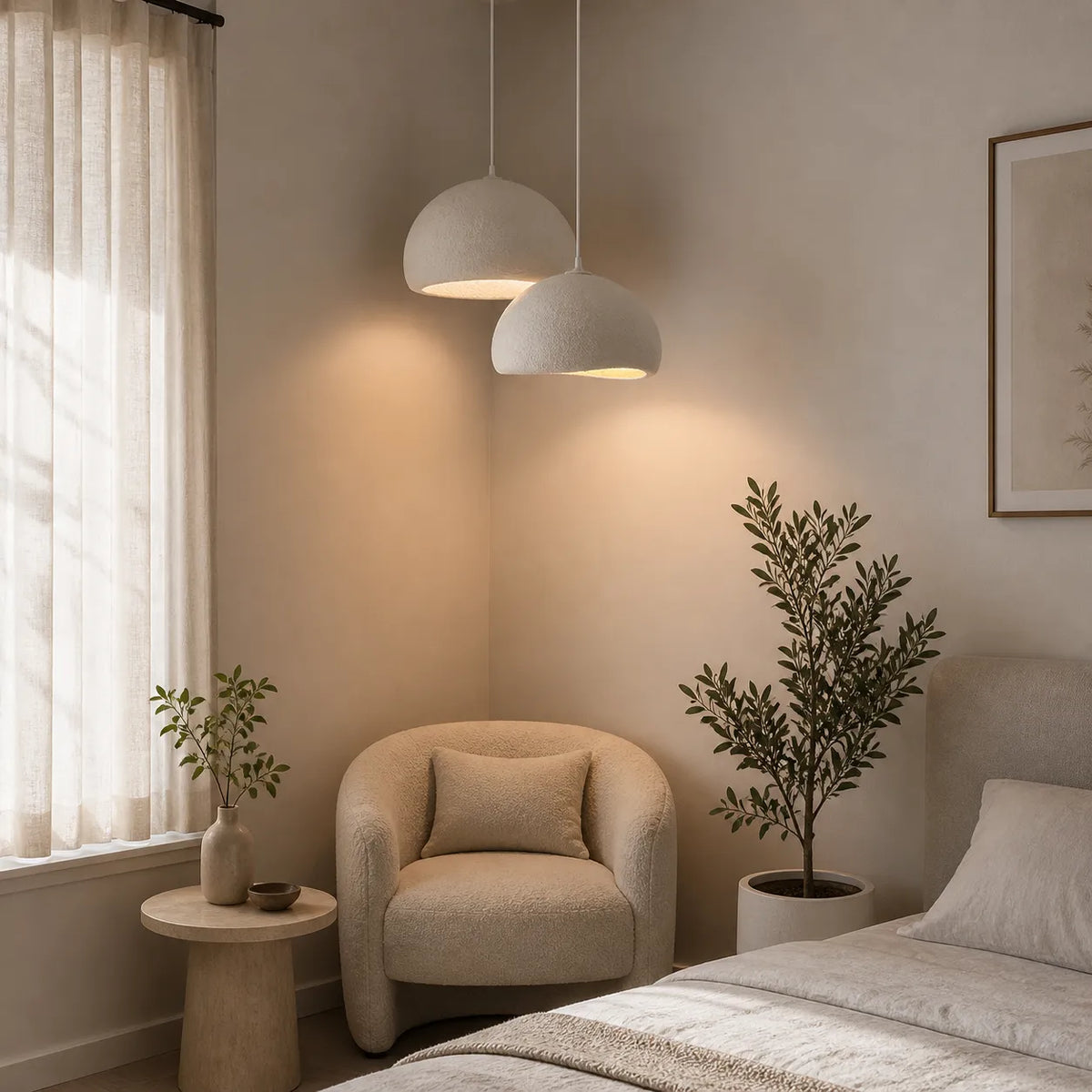 Tavian Minimalist Asymmetrical Fibreglass Dome Pendant Light