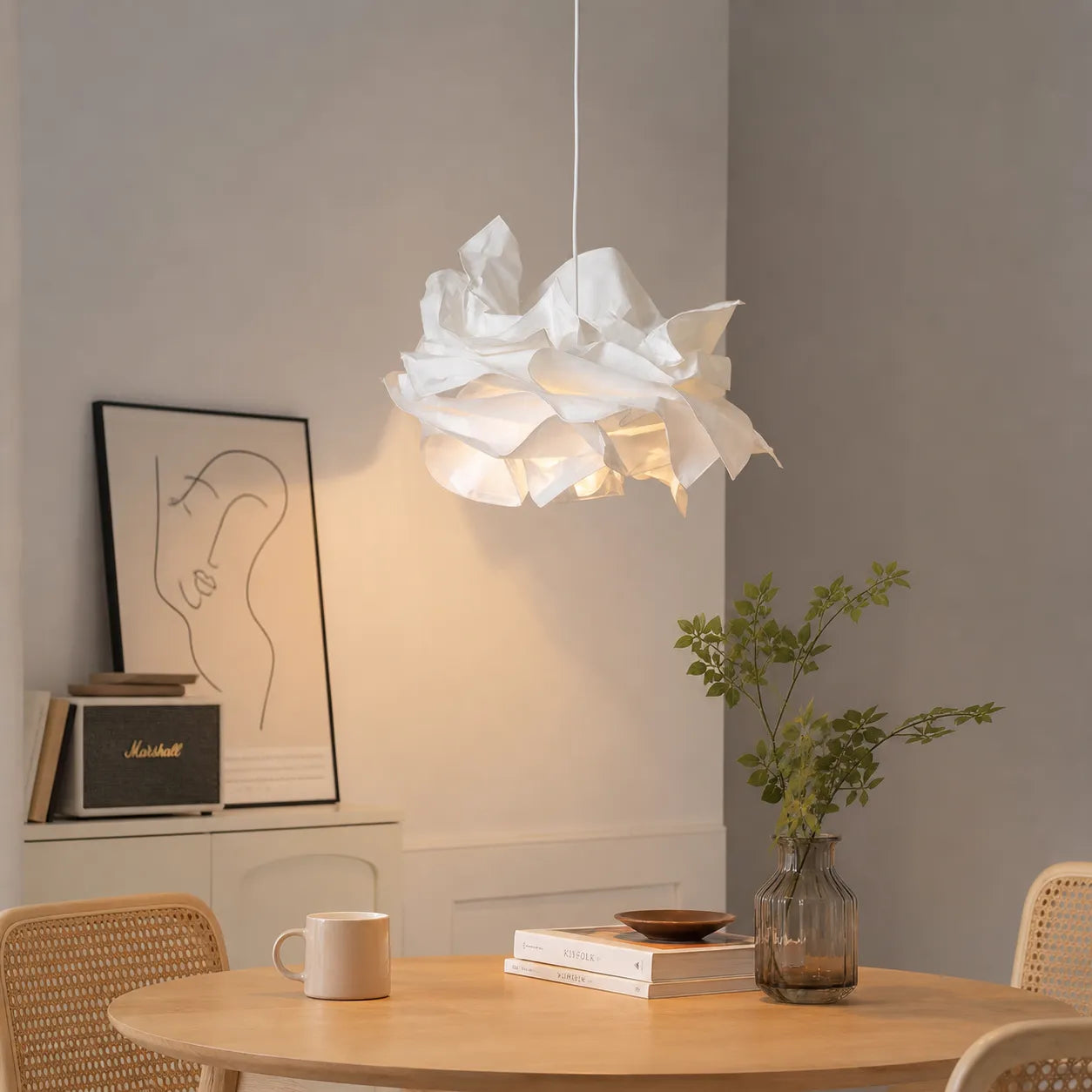 Sculpted Paper Pendant Light with Cloud Silhouette