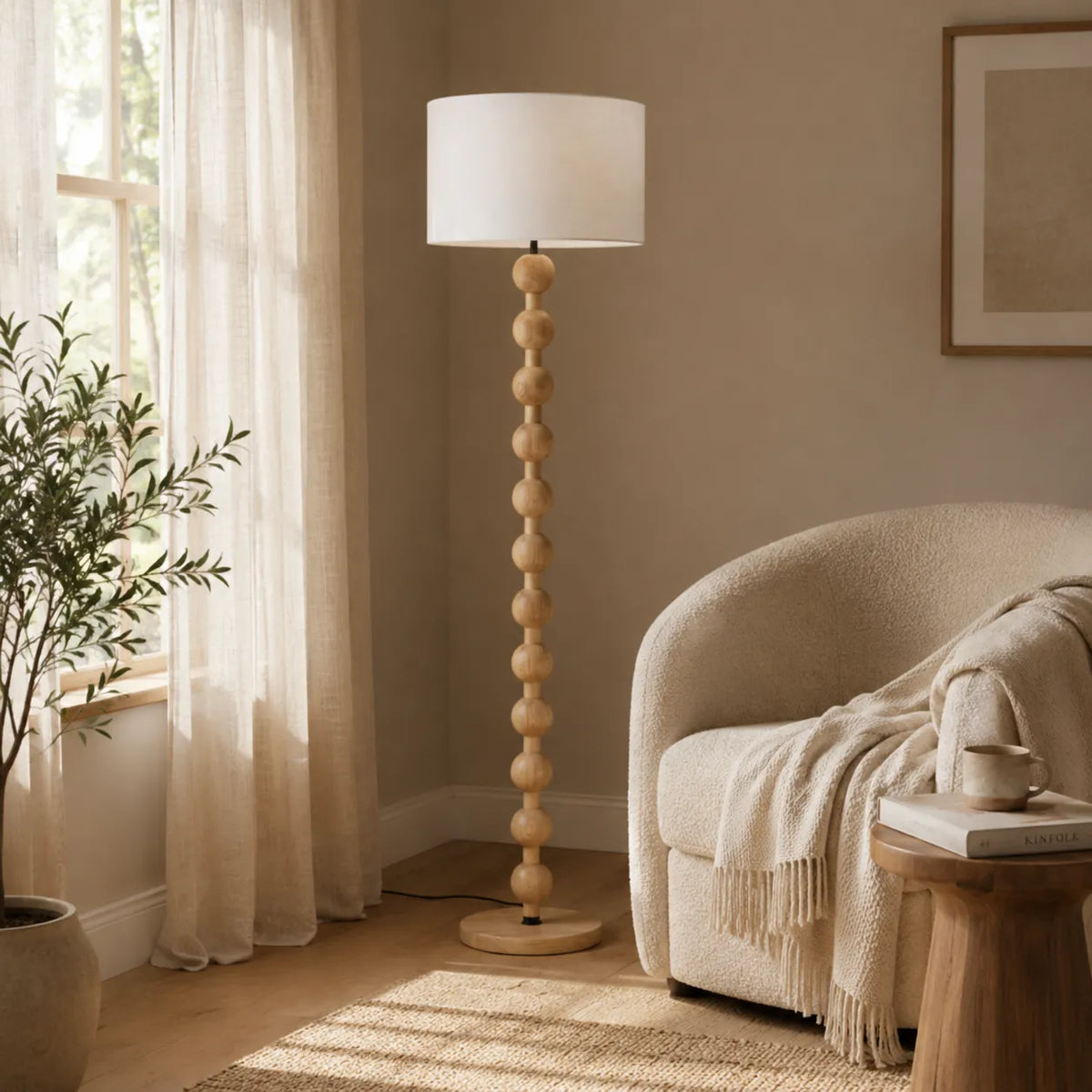 Avainae Modern Sculptural Wood Sphere Floor Lamp