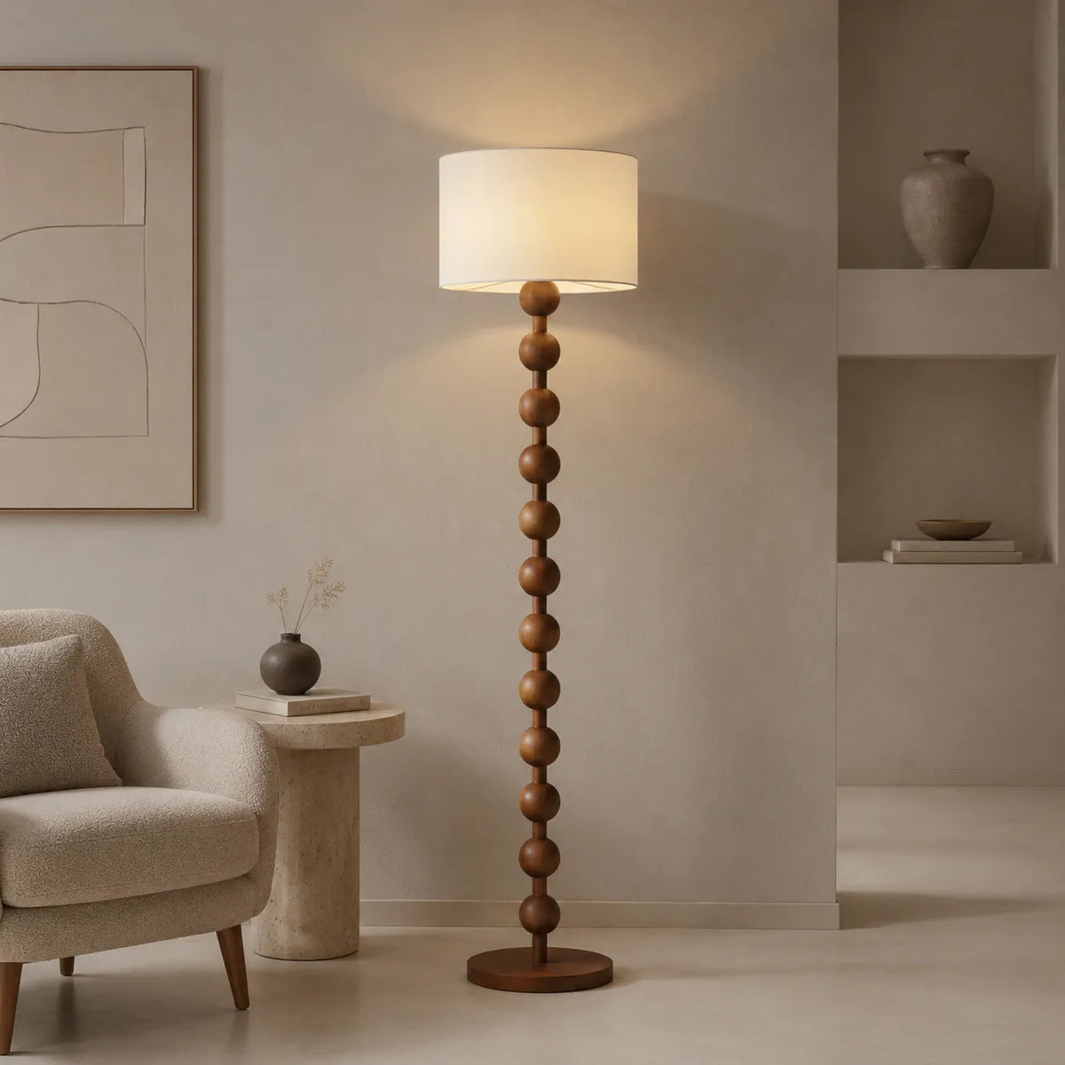 Avainae Modern Sculptural Wood Sphere Floor Lamp