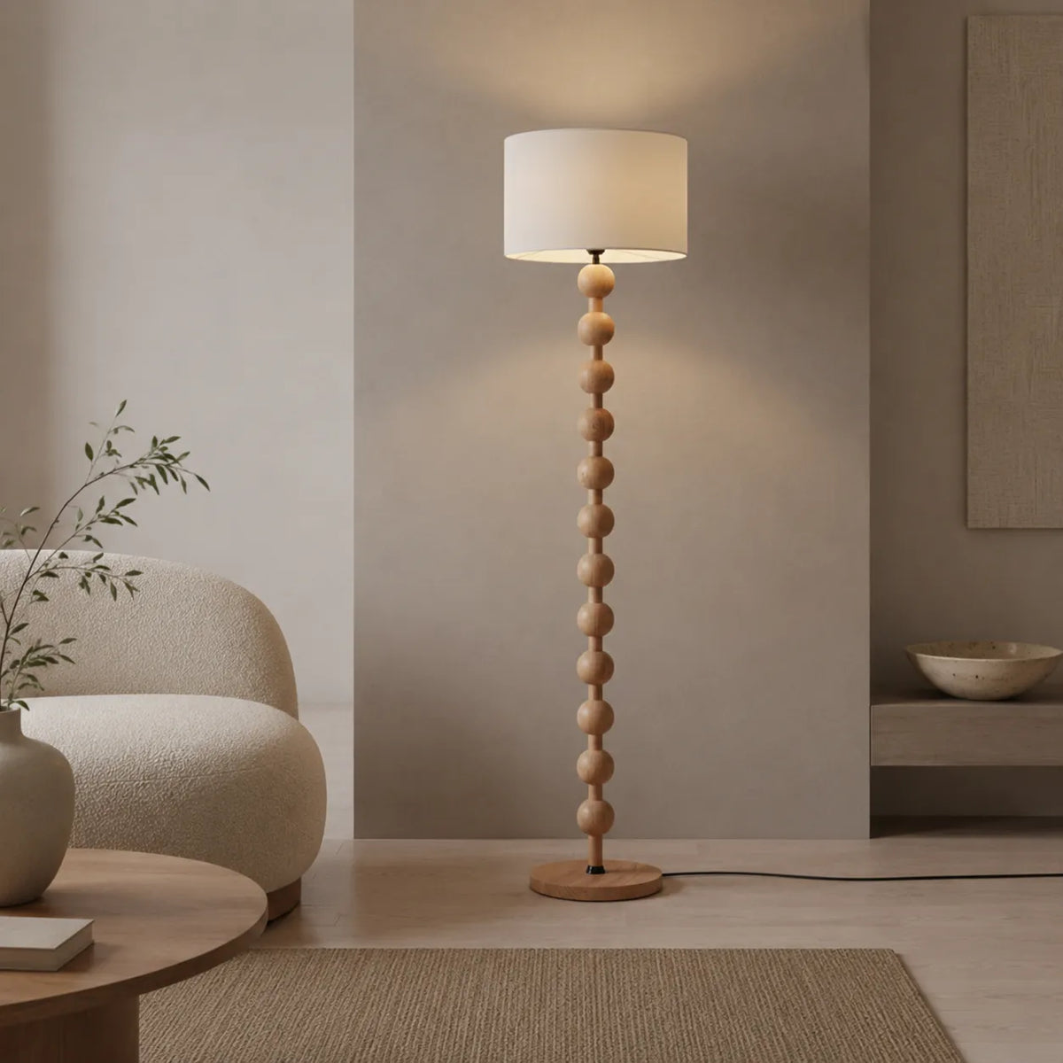 Avainae Modern Sculptural Wood Sphere Floor Lamp