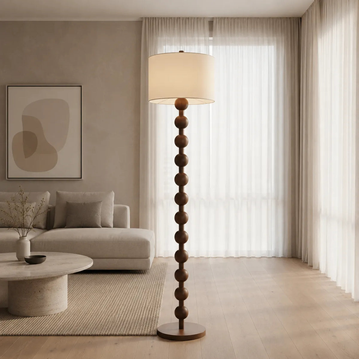 Avainae Modern Sculptural Wood Sphere Floor Lamp