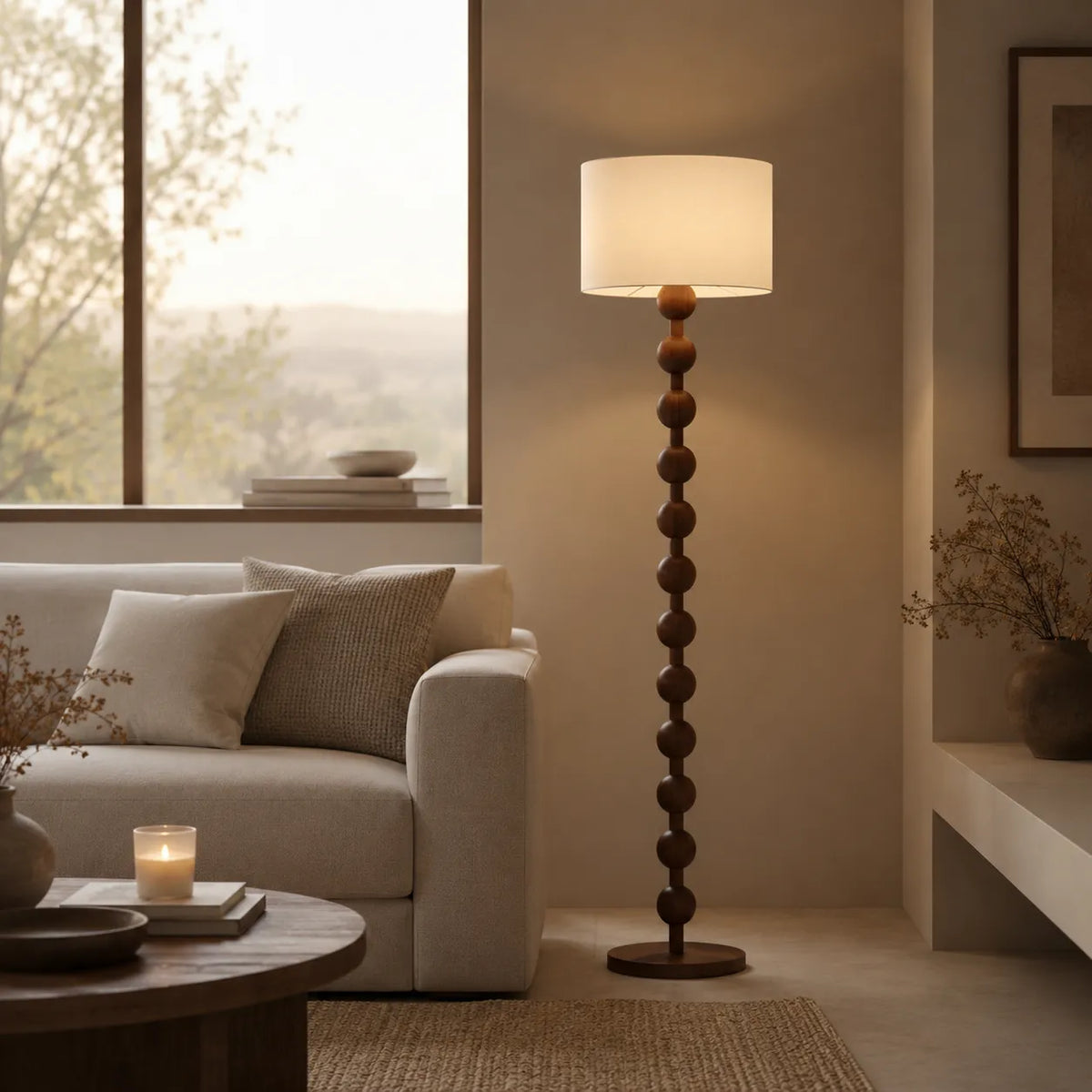 Avainae Modern Sculptural Wood Sphere Floor Lamp