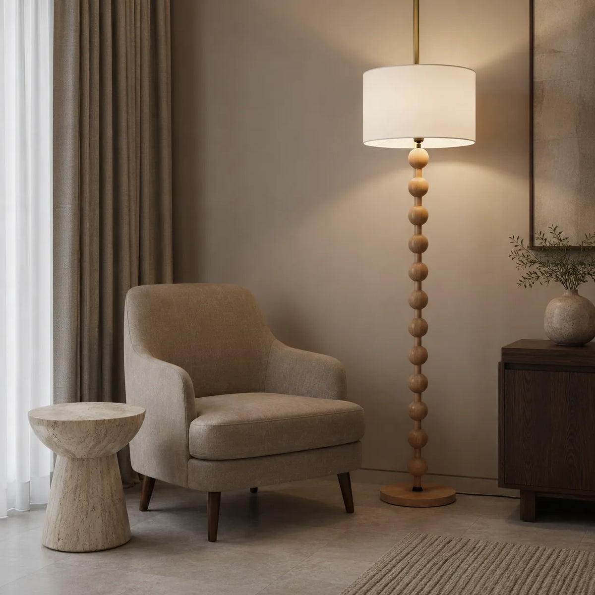 Avainae Modern Sculptural Wood Sphere Floor Lamp
