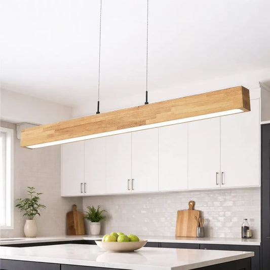 Sleek Linear LED Pendant with Natural Wood Accent