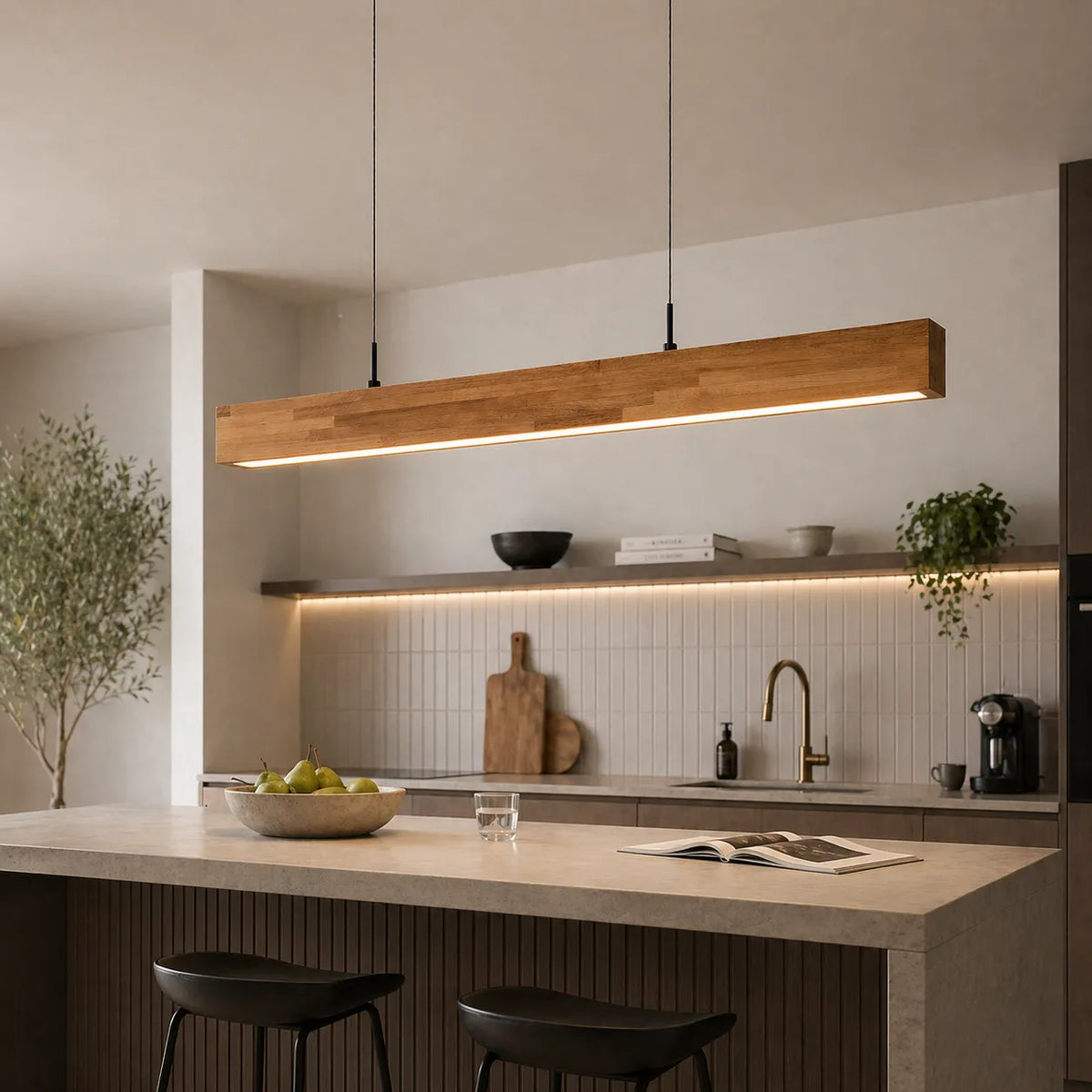 Leonie Minimalist Wood Linear Dimmable LED Pendant Light