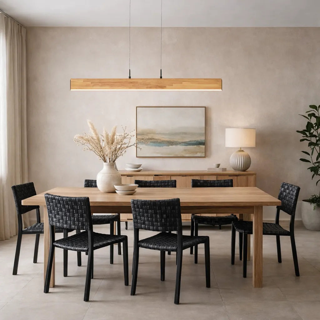 Sleek Linear LED Pendant with Natural Wood Accent