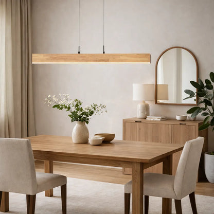 Sleek Linear LED Pendant with Natural Wood Accent