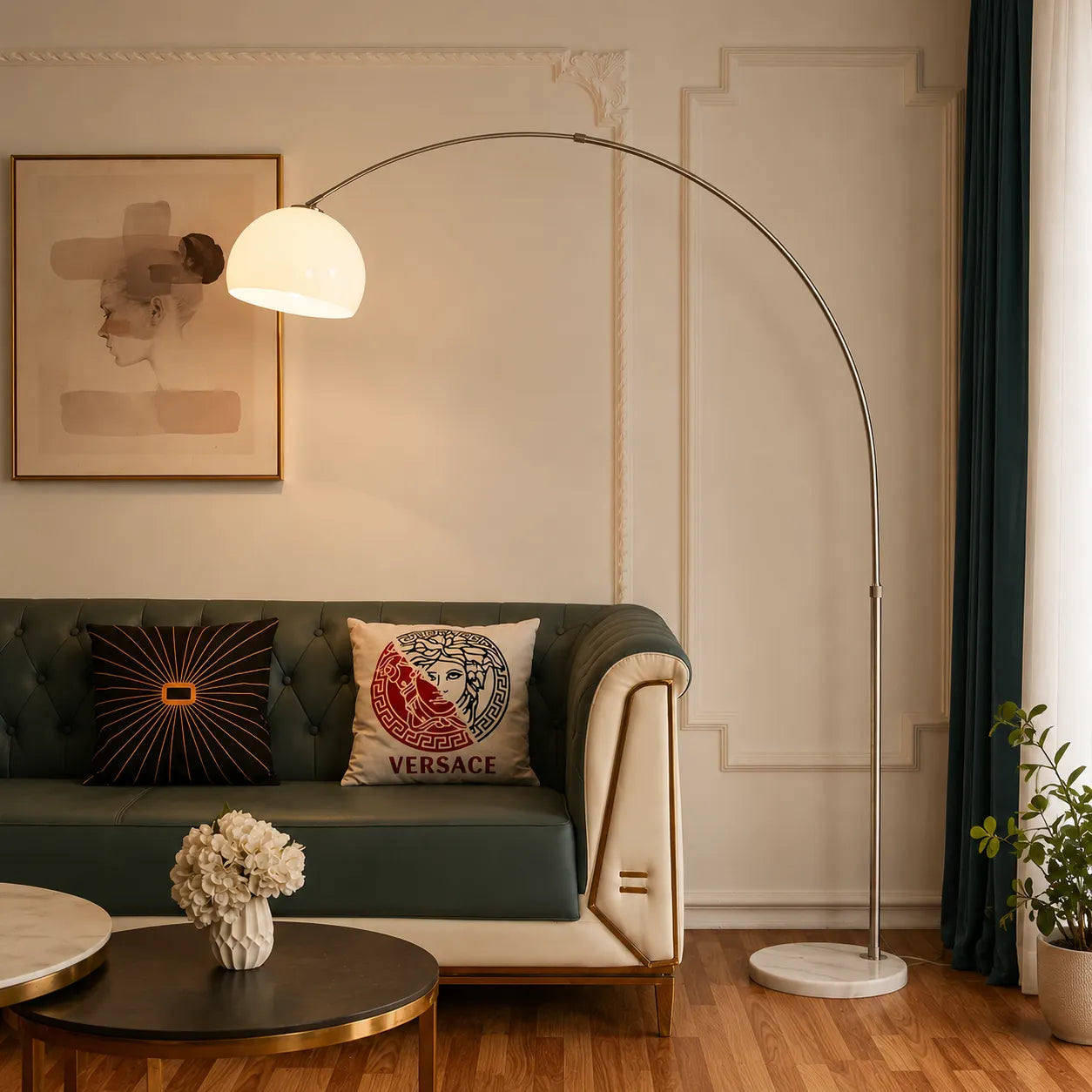 Sneedville Modern Arched Marble & Steel Floor Lamp