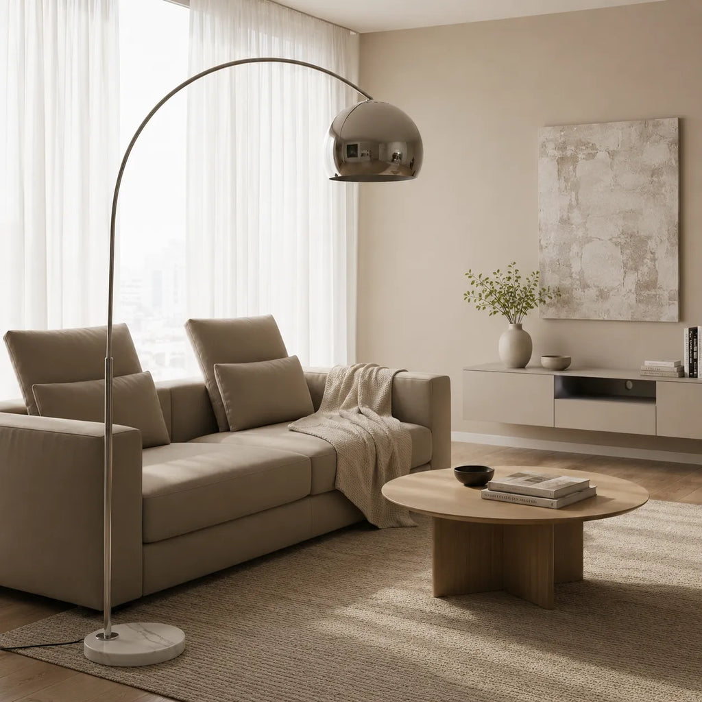 Sneedville Modern Arched Marble & Steel Floor Lamp