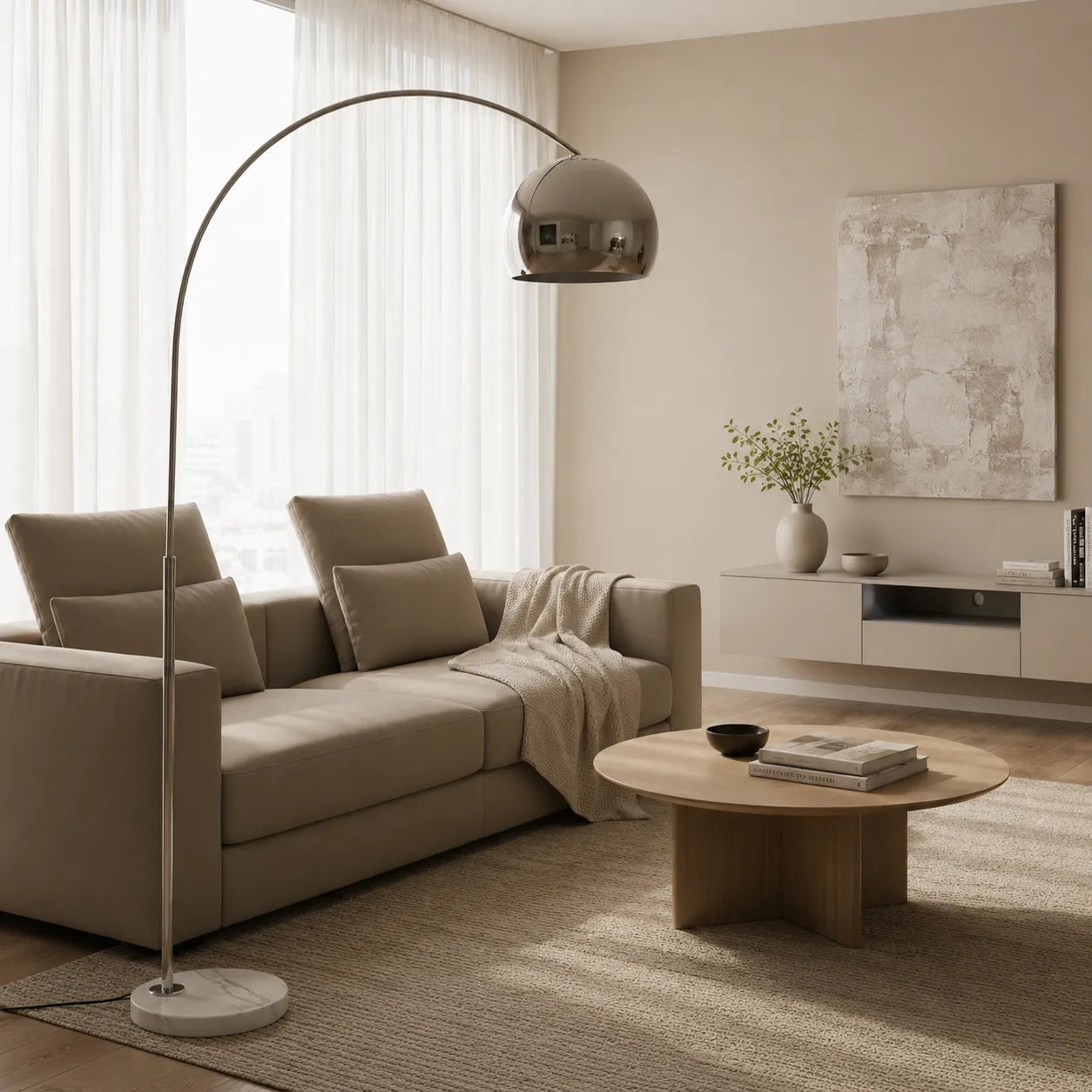 Sneedville Modern Arched Marble & Steel Floor Lamp
