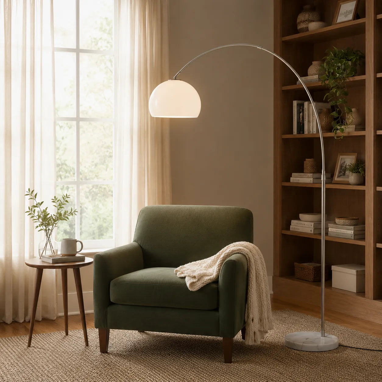 Sneedville Modern Arched Marble & Steel Floor Lamp