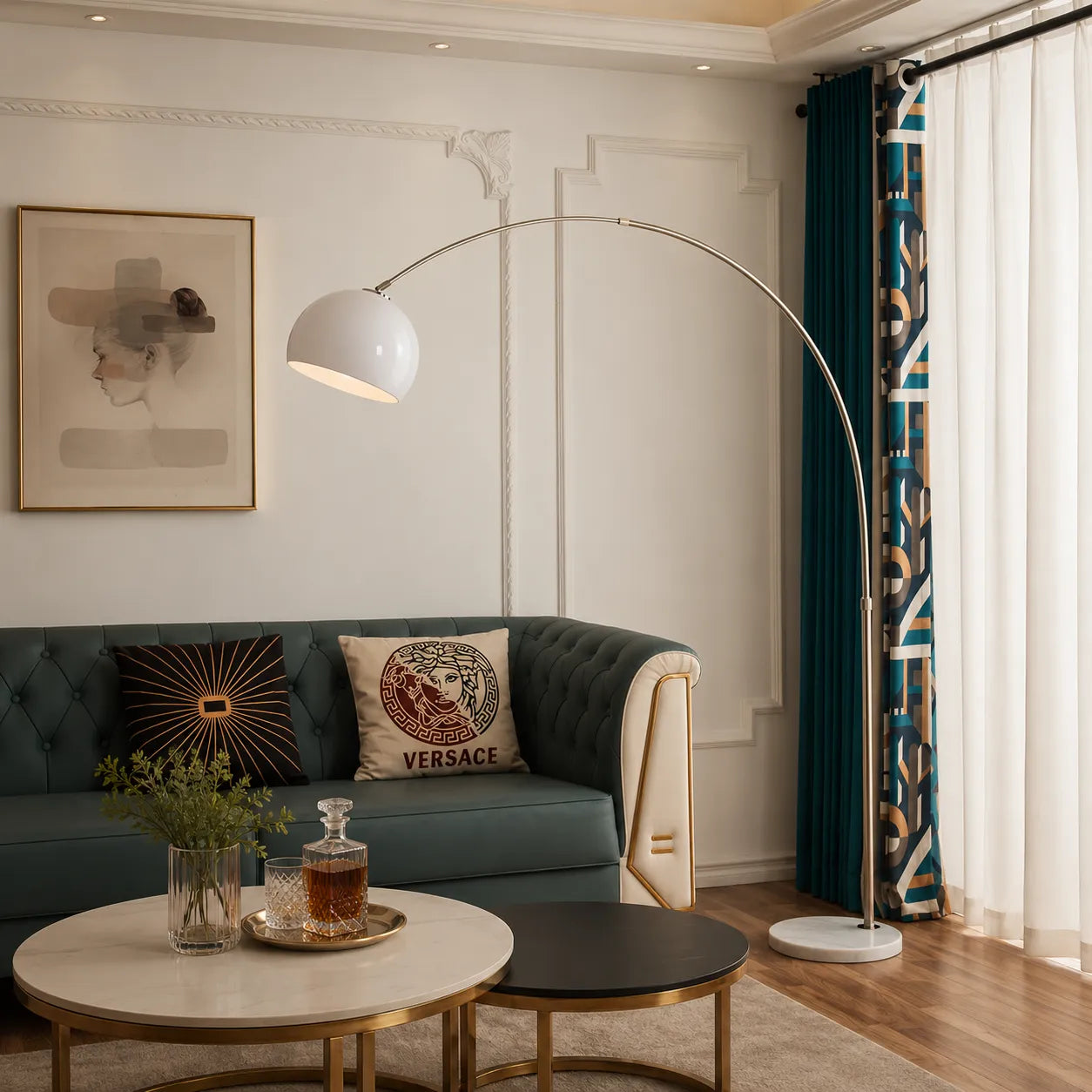 Sneedville Modern Arched Marble & Steel Floor Lamp