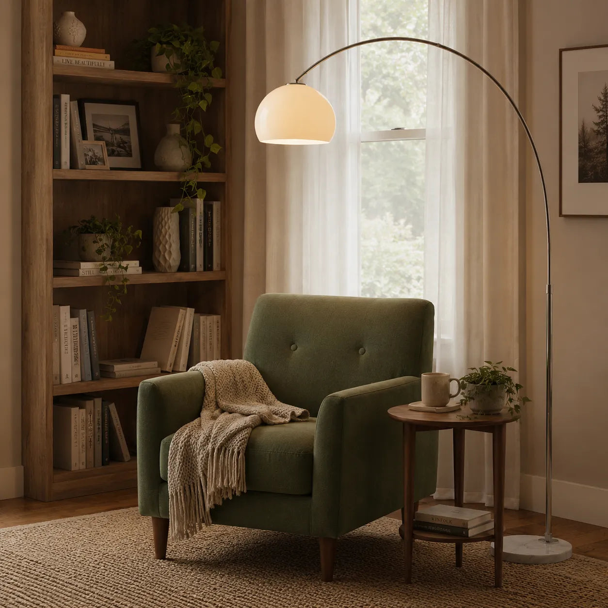 Sneedville Modern Arched Marble & Steel Floor Lamp