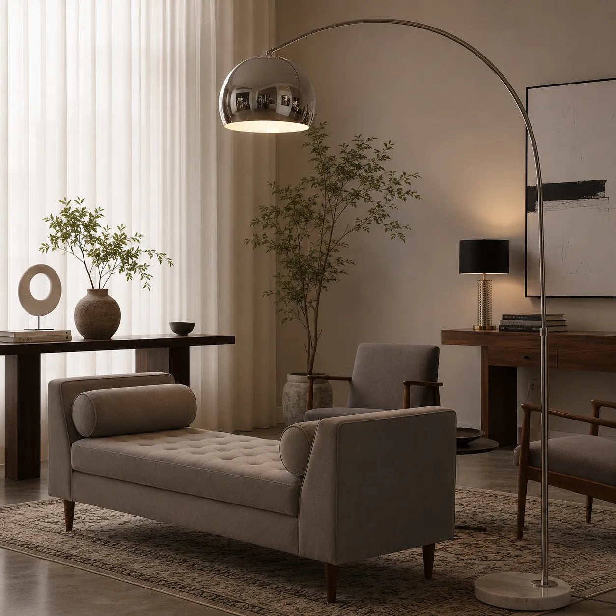 Sneedville Modern Arched Marble & Steel Floor Lamp