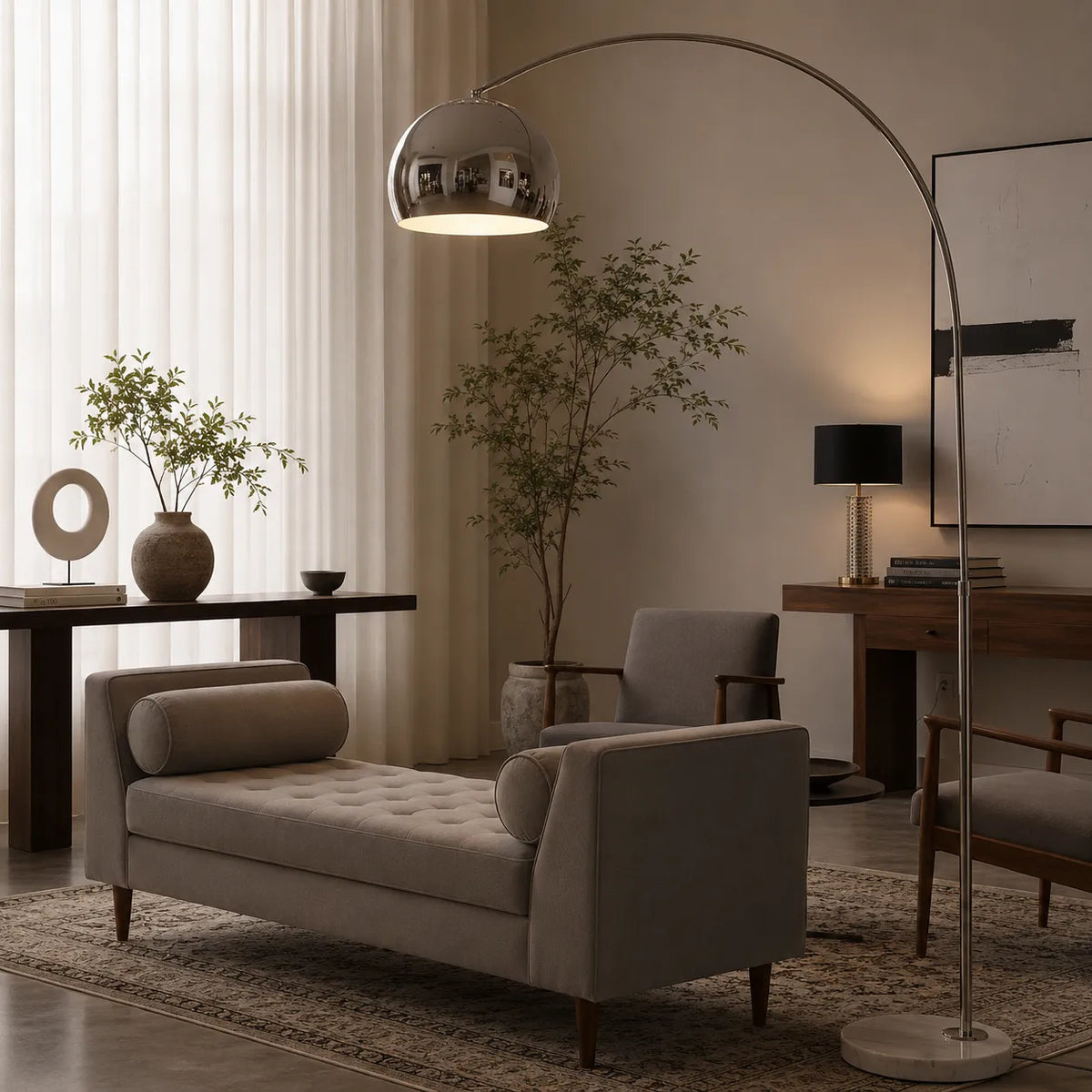 Sneedville Modern Arched Marble & Steel Floor Lamp