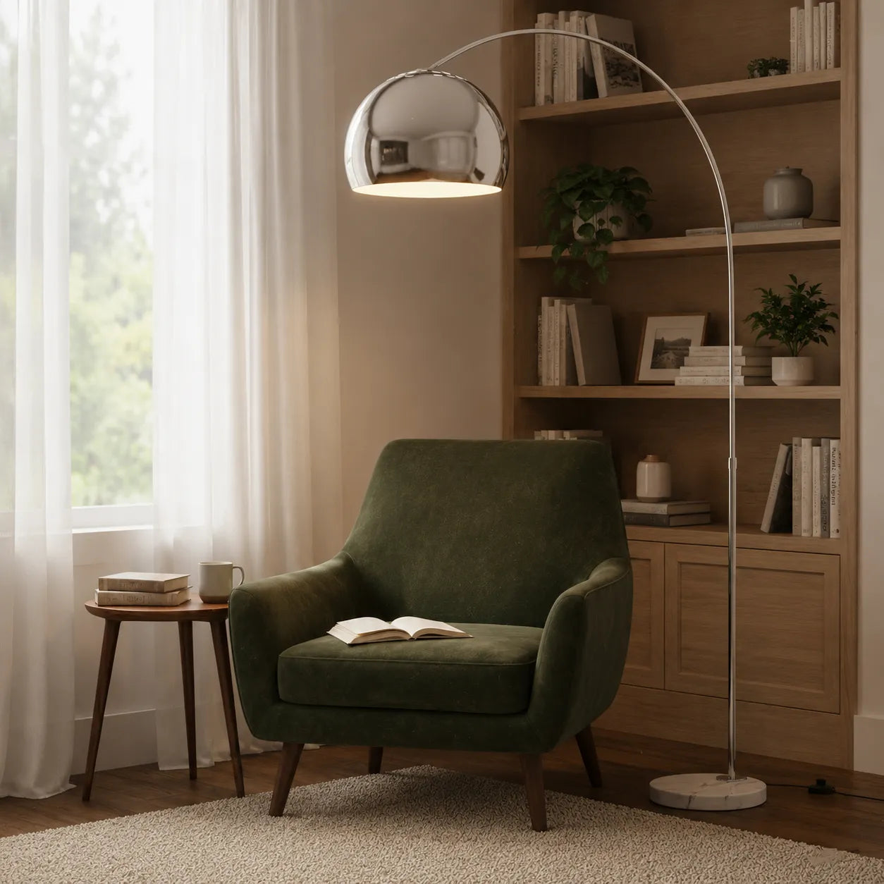 Sneedville Modern Arched Marble & Steel Floor Lamp
