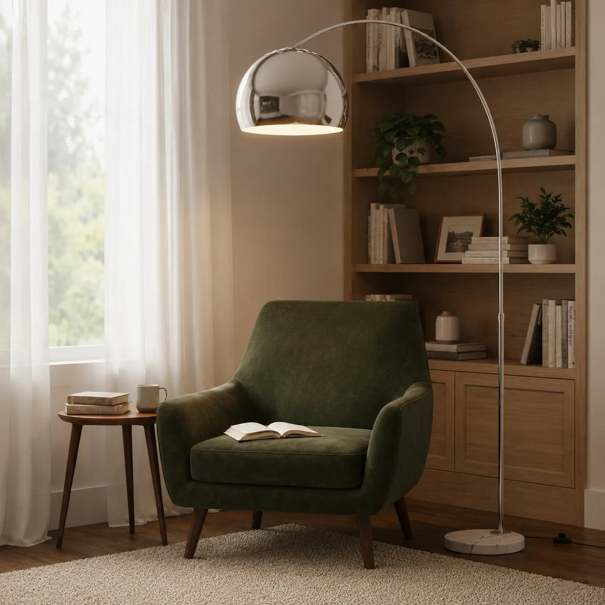 Sneedville Modern Arched Marble & Steel Floor Lamp