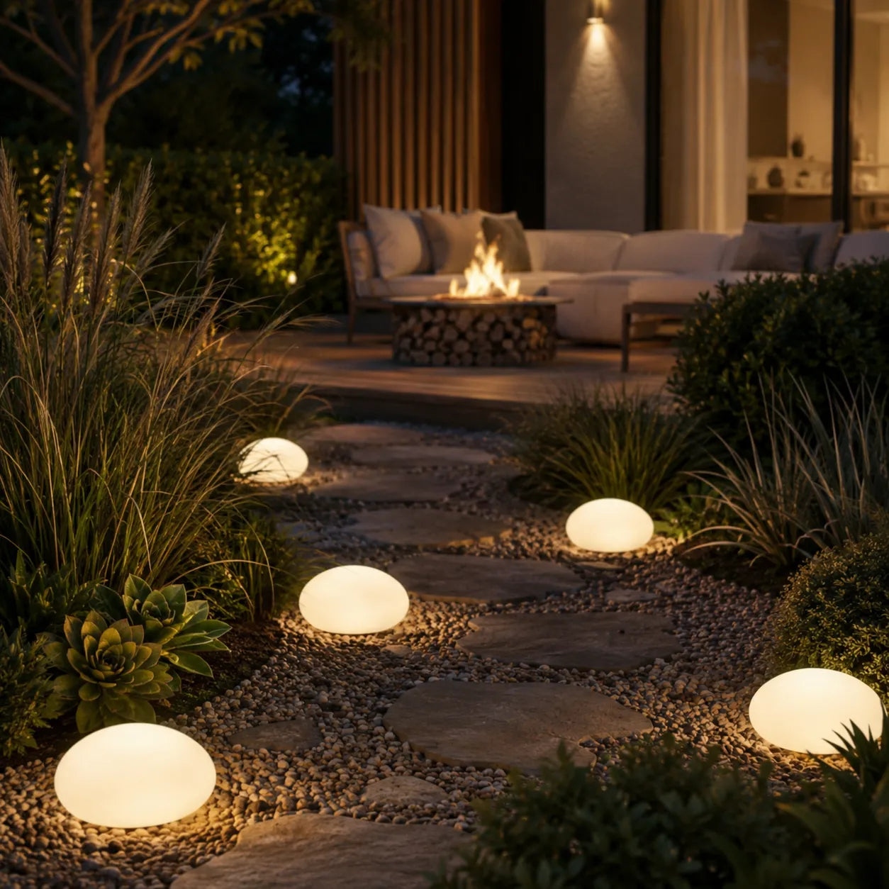 Solar Pebble Stone LED Garden Pathway Light