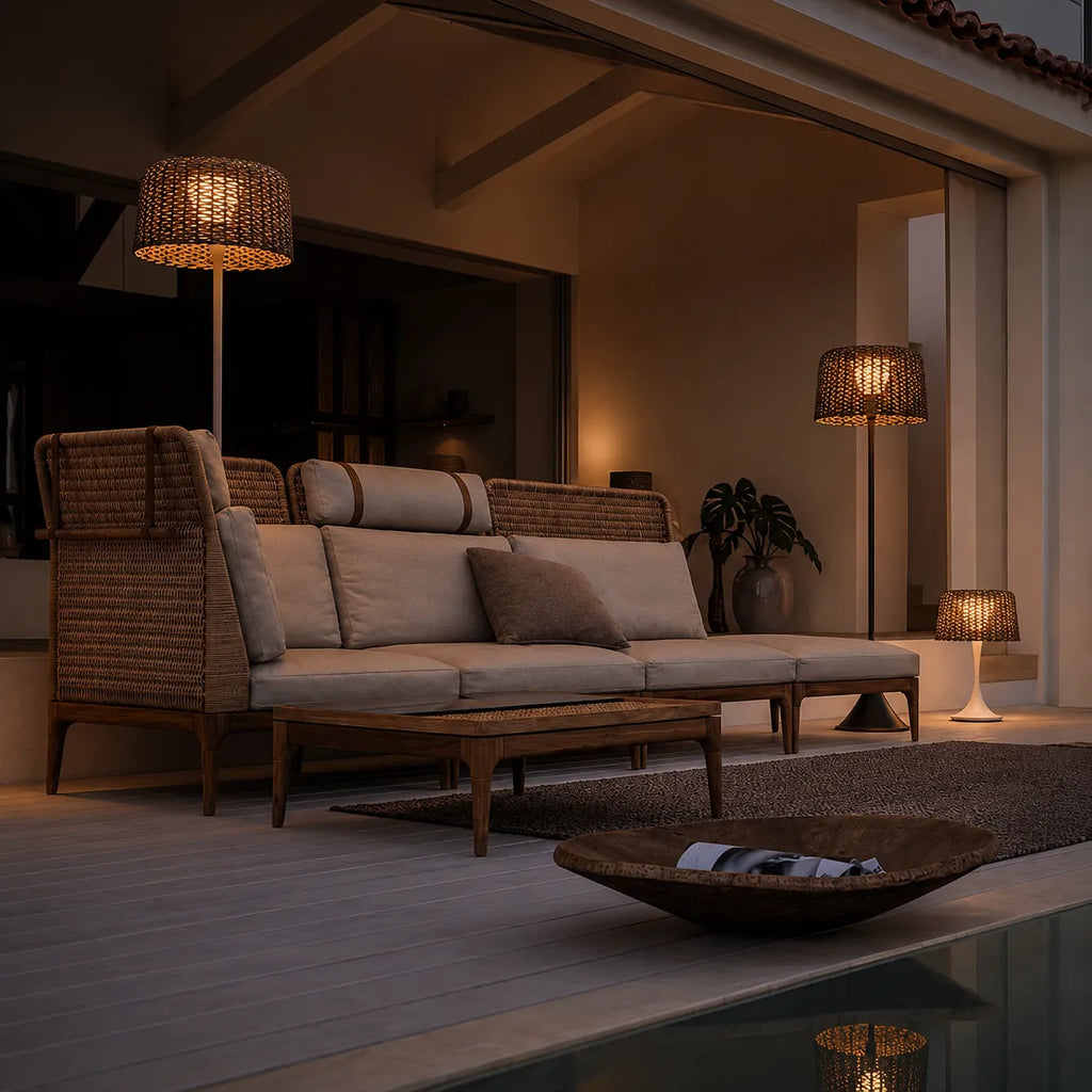 Aubin Solar Rattan LED Outdoor Floor Lamp