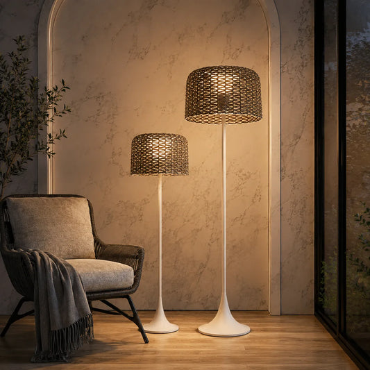 Aubin Solar Rattan LED Outdoor Floor Lamp