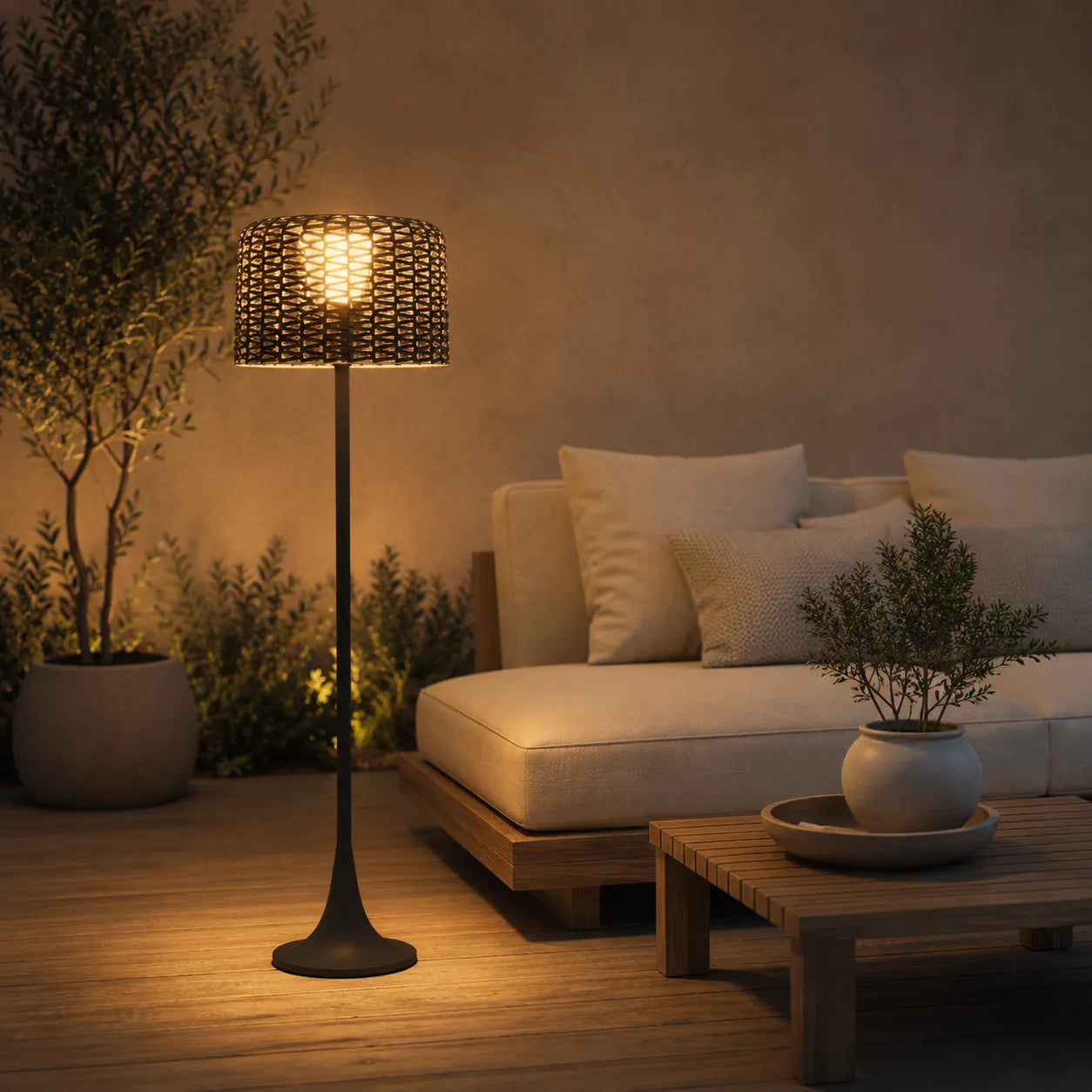 Solar Rattan LED Outdoor Floor Lamp