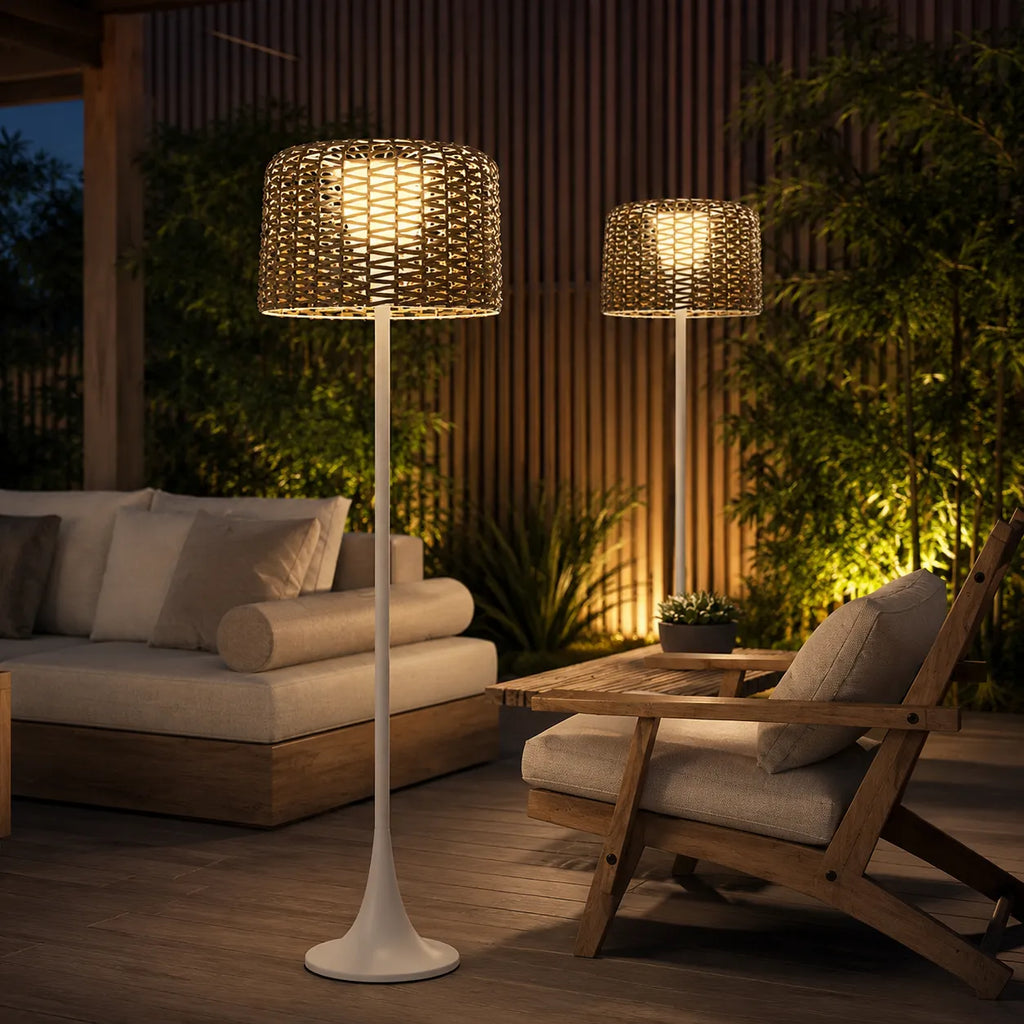 Aubin Solar Rattan LED Outdoor Floor Lamp