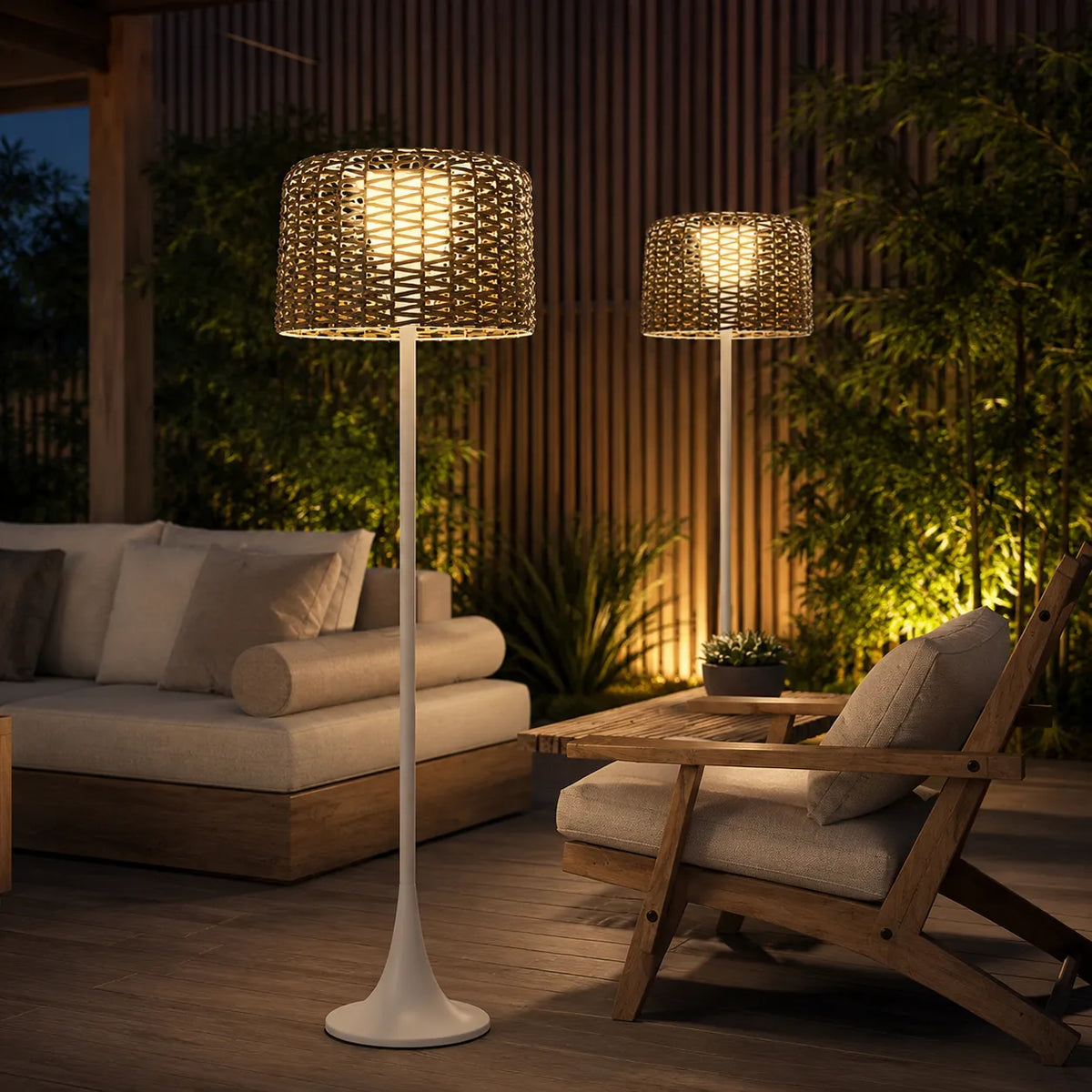 Aubin Solar Rattan LED Outdoor Floor Lamp