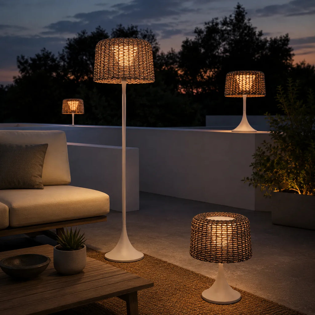 Aubin Solar Rattan LED Outdoor Floor Lamp