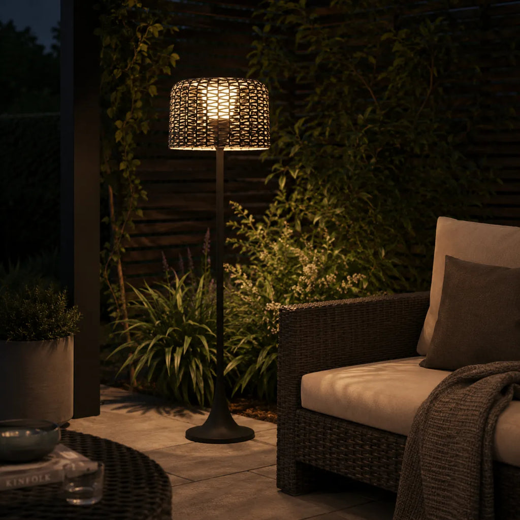 Aubin Solar Rattan LED Outdoor Floor Lamp