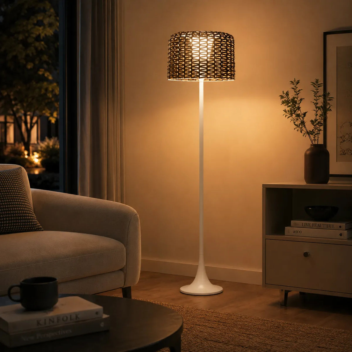 Aubin Solar Rattan LED Outdoor Floor Lamp