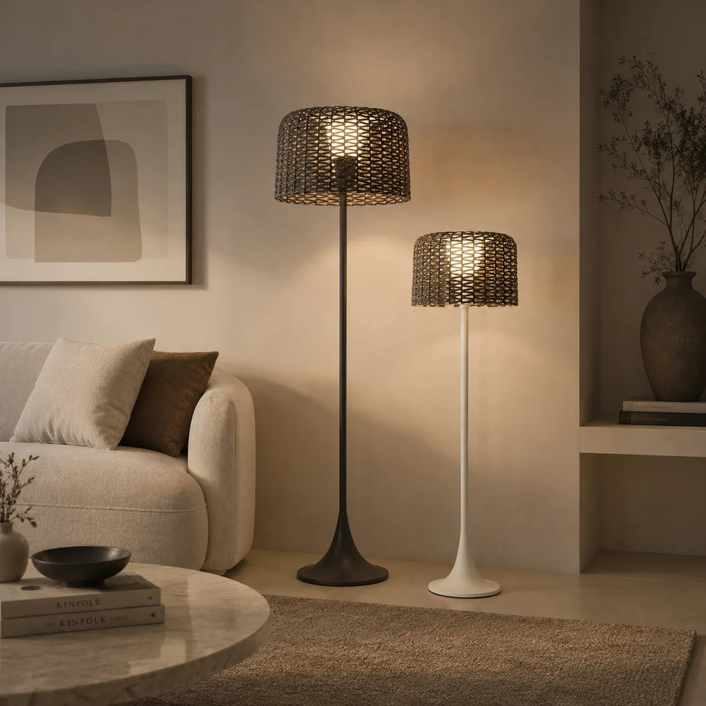 Aubin Solar Rattan LED Outdoor Floor Lamp