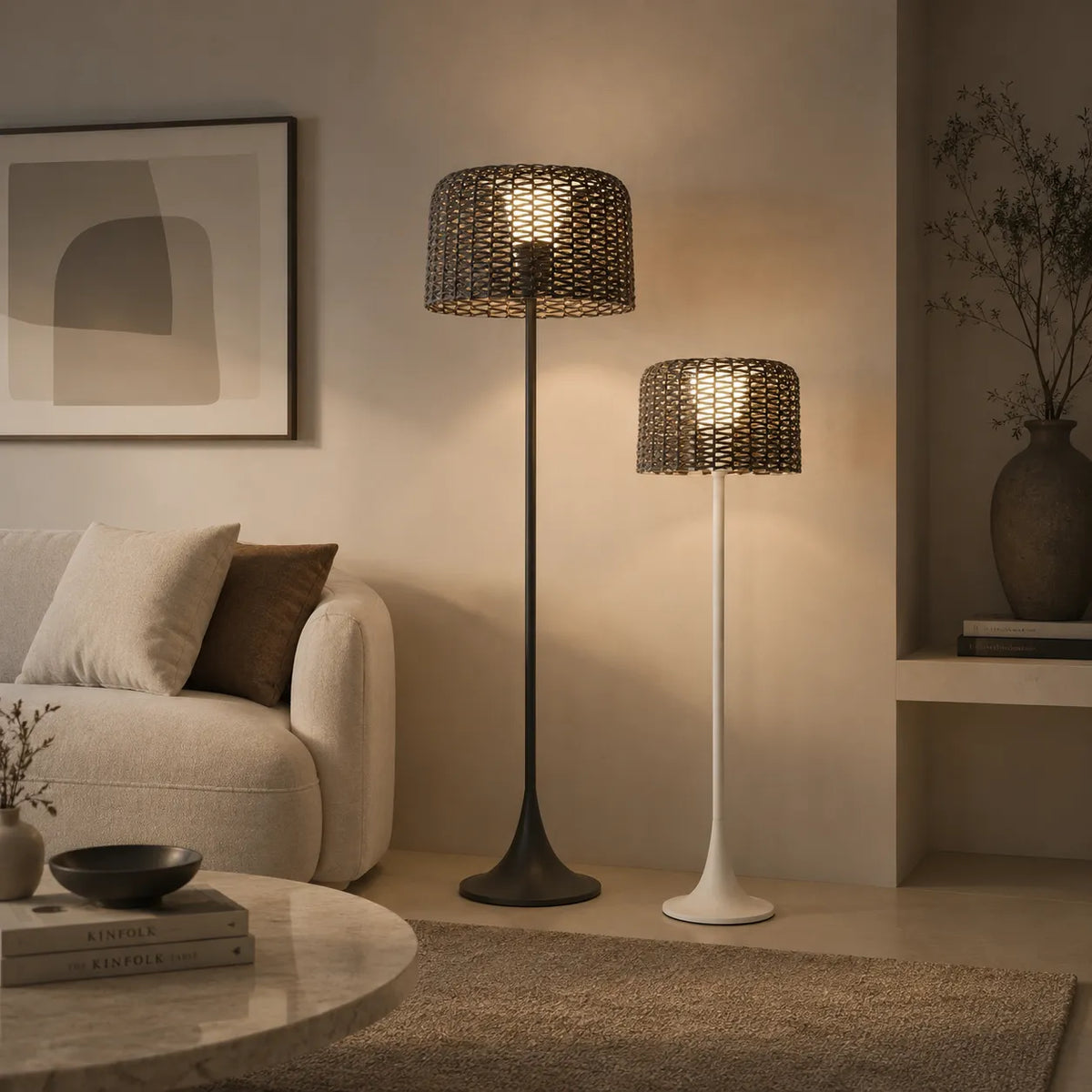 Aubin Solar Rattan LED Outdoor Floor Lamp