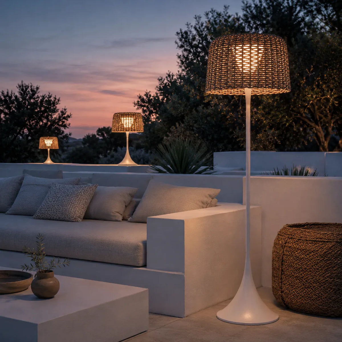 Aubin Solar Rattan LED Outdoor Floor Lamp