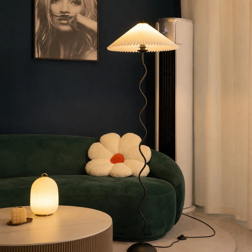 Odette Modern Squiggle Metal & Fabric Floor Lamp